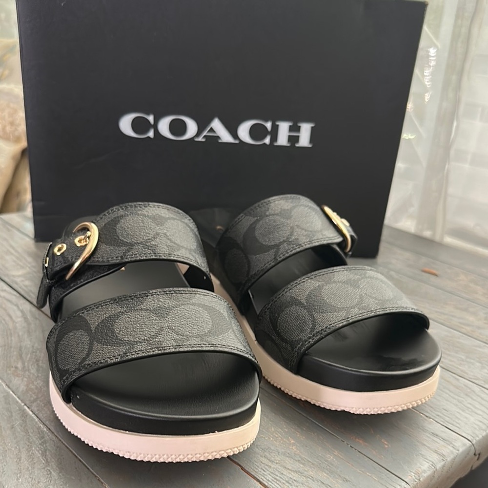 Coach Black Sandals with Gold Buckle